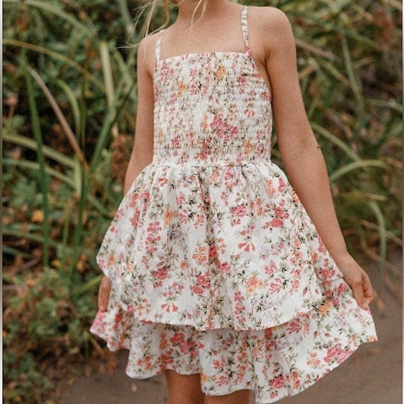 Little Auguste the Label Fern Sweetheart Mini Dress Ivory Floral 1-2 (2T) - Picture 1 of 8